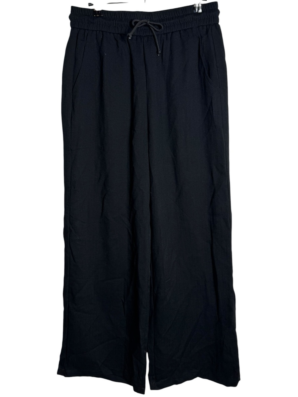 Halara High Waisted Drawstring Wide Leg Linen-Feel Pants Black